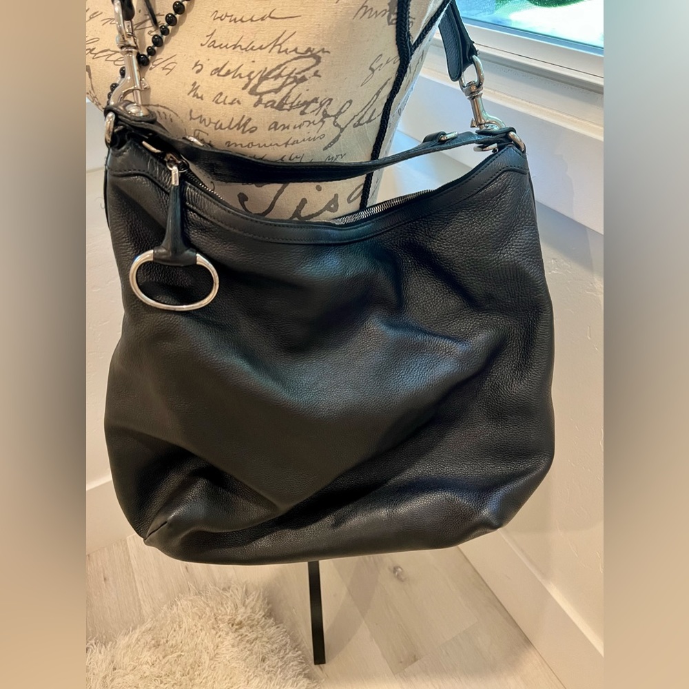XL GUCCI ICON BIT Pebble Leather Black HOBO & Cross-body Bag